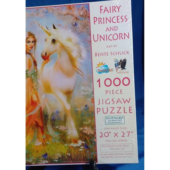 SunsOut Eco- Friendly Fairy Princess Unicorn 1000 Jigsaw Puzzle Bente Schlick - Picture 5 of 8